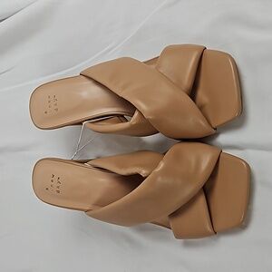Womens' Clementine Padded Crossband Block Heels Tan - A New Day Size 11
